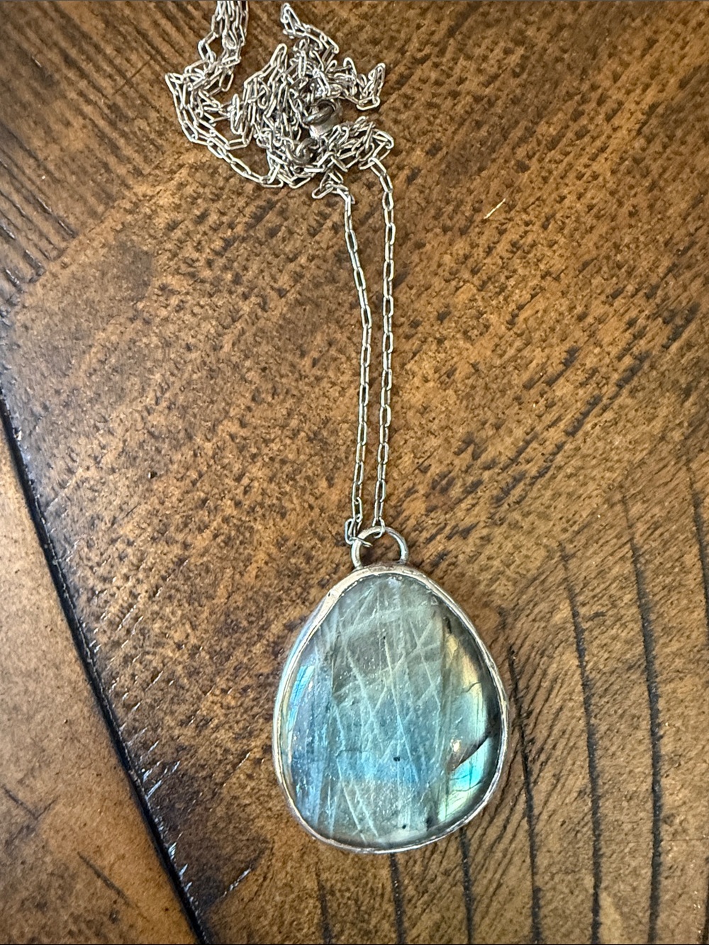 Labradorite Teardrop Pendant Necklace - Silver - Picture 7 of 11